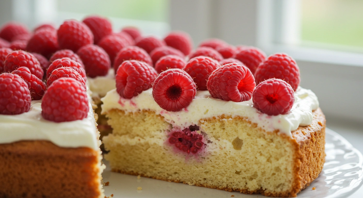 Light & Fluffy Yogurt Cake with Fresh Raspberries - secondary view